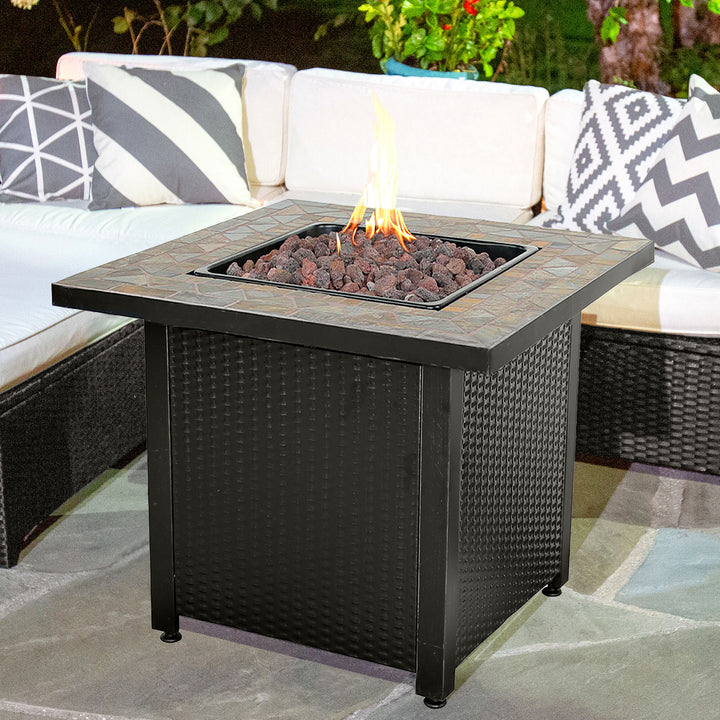 Endless Summer 30 inch Gas Firepit with Lava Rock and Real Slate Mantel (Used) - VMInnovations