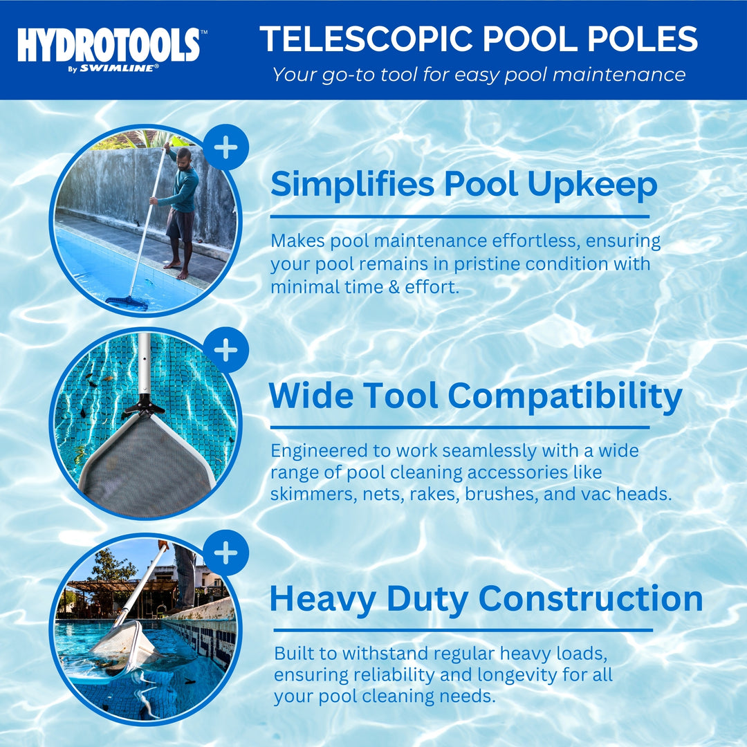 Swimline Hydrotools 3 Piece Telescopic Pole with Locking Cams for Pool Cleaning - VMInnovations