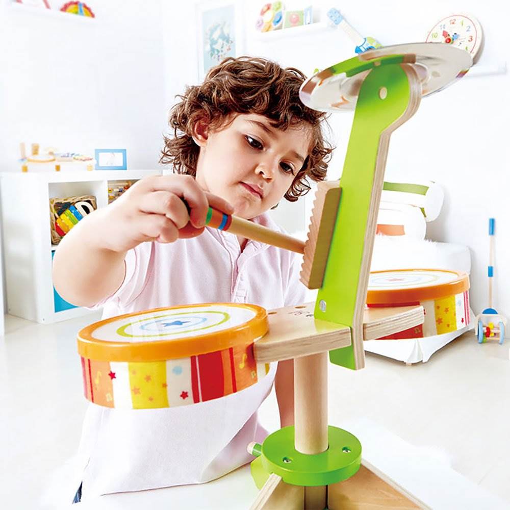 Hape Kids Rock and Rhythm Wooden Drum Play Set (Open Box)