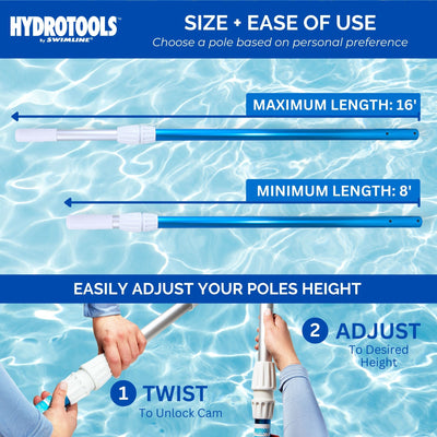 Swimline HydroTools 8356M Adjustable Extending 3 Piece Telescopic Pole for Pool - VMInnovations