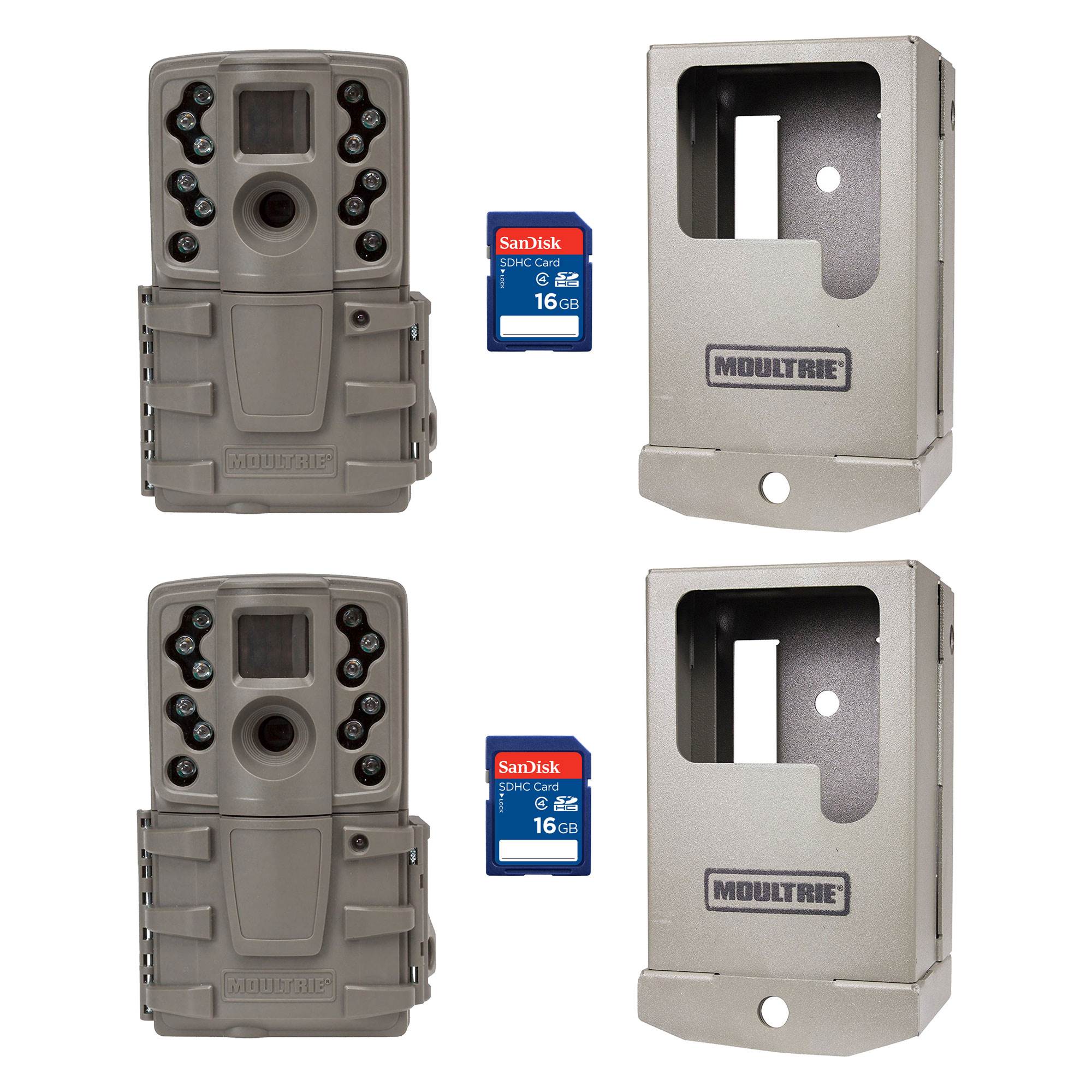 Moultrie A20 12MP Low Glow Mini Game Trail Camera, 2 Pack with Cases & SD Cards