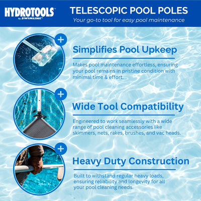 Hydro Tools 8365 8' to 16' Ft 2 Piece Adjustable Telescopic Pool Pole - White