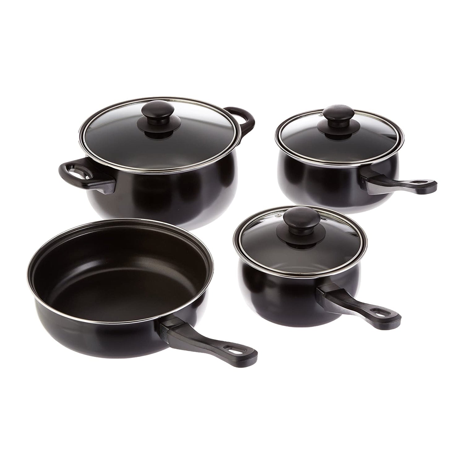 Gibson 7 Piece Steel Nonstick Pots & Pans Cookware Set w/ Lids, Black (Open Box) - VMInnovations