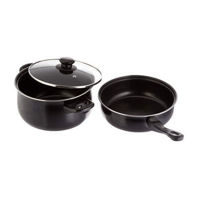 Gibson 7 Piece Carbon Steel Nonstick Pots and Pans Cookware Set with Lids, Black - VMInnovations