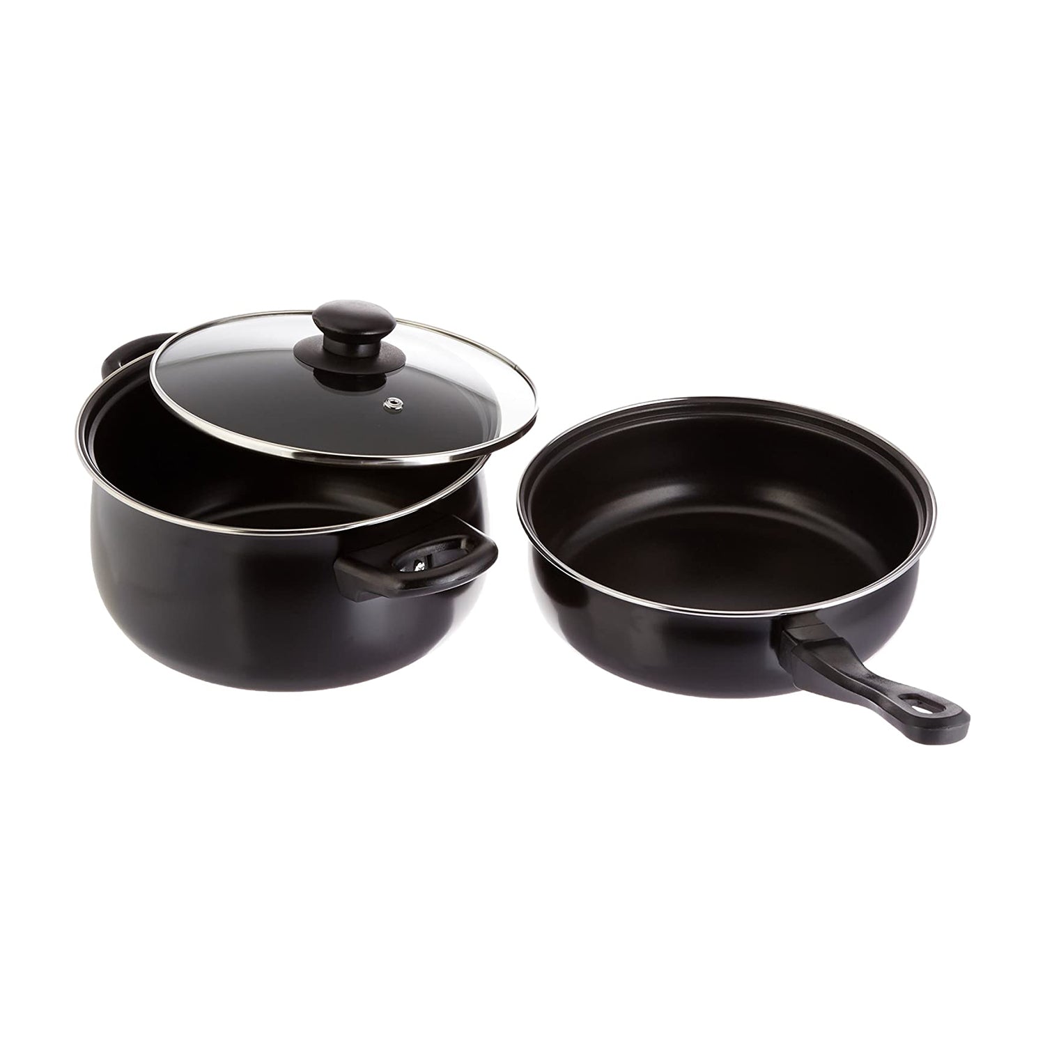 Gibson 7 Piece Steel Nonstick Pots & Pans Cookware Set w/ Lids, Black (Open Box) - VMInnovations