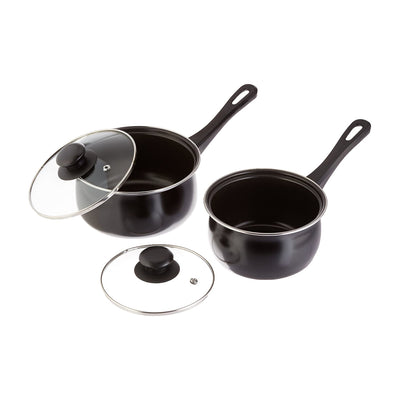Gibson 7 Piece Steel Nonstick Pots & Pans Cookware Set w/ Lids, Black (Open Box) - VMInnovations