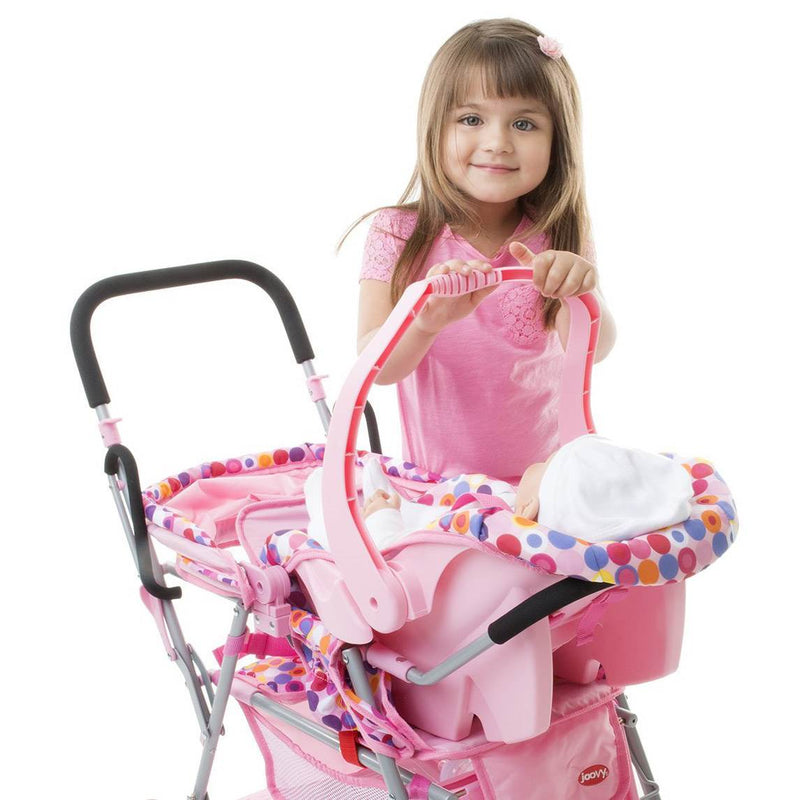 Joovy 3 Toy Doll Caboose Pretend Play Children Stroller & Toy Car Seat, Blue Dot
