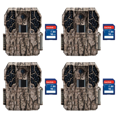 Stealth Cam Z36 No Glo 80' 10MP Video LCD Trail Game Camera, 4 Pack + SD Cards