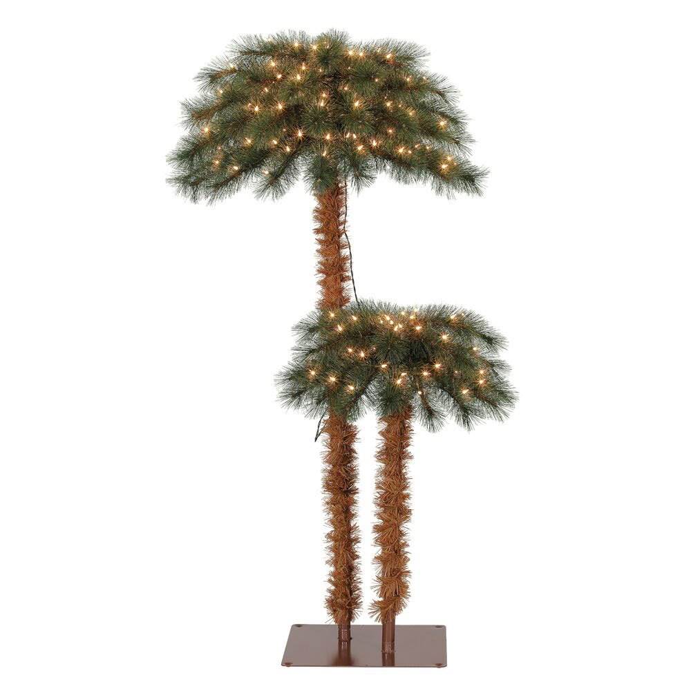 Home Heritage 5' and 3' 150 LED Pre-Lit Artificial Double Christmas Palm Tree