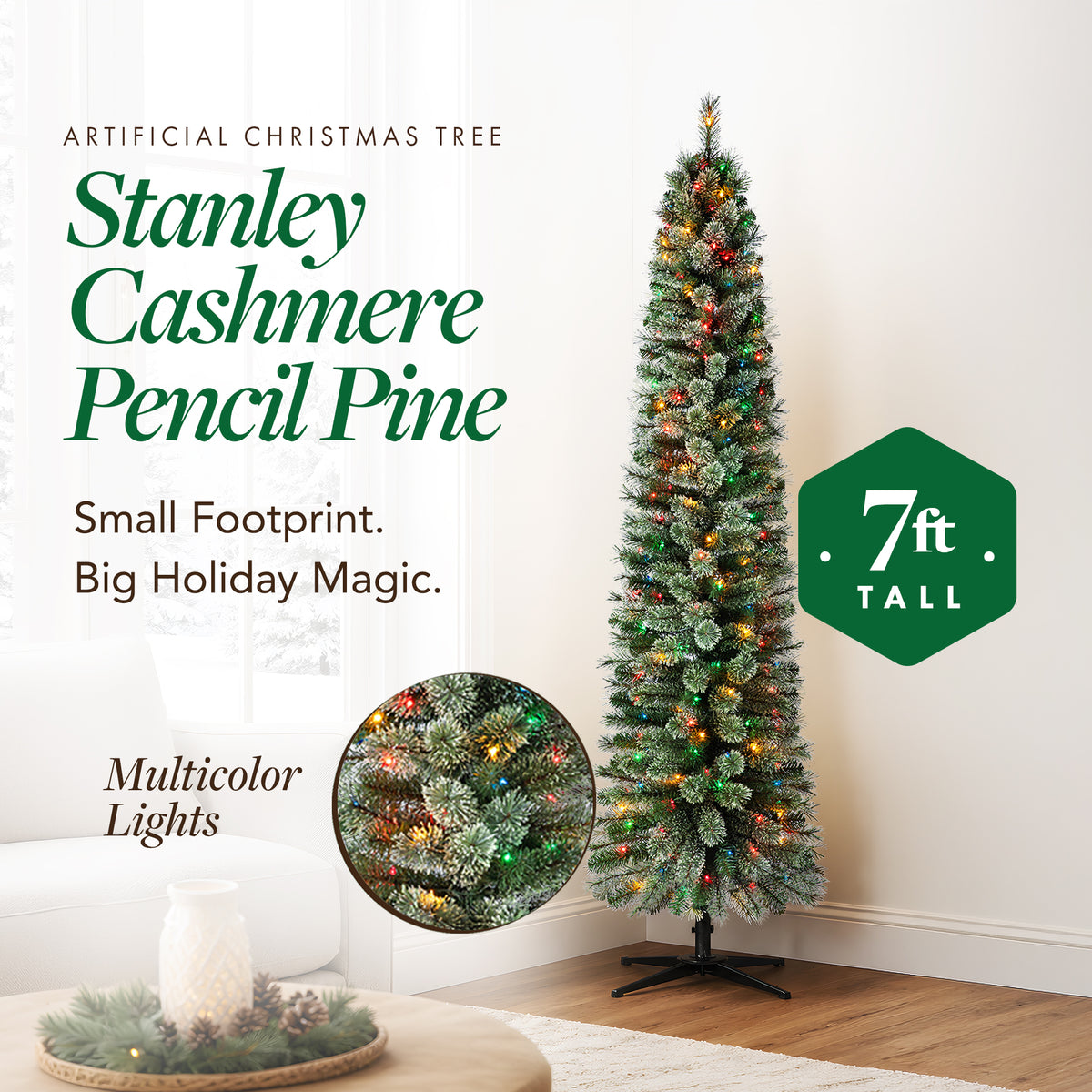 Home Heritage Stanley 7' Pine Artificial Christmas Tree, PreLit 350 Color Lights