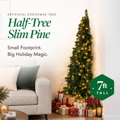 Home Heritage 7' Pre-Lit Artificial Half Christmas Tree with Stand (Open Box) - VMInnovations