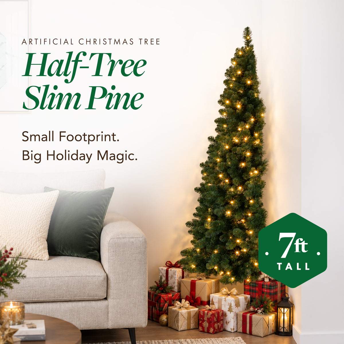 Home Heritage 7 Ft Artificial Half Christmas Tree w/ Folding Stand (For Parts) - VMInnovations