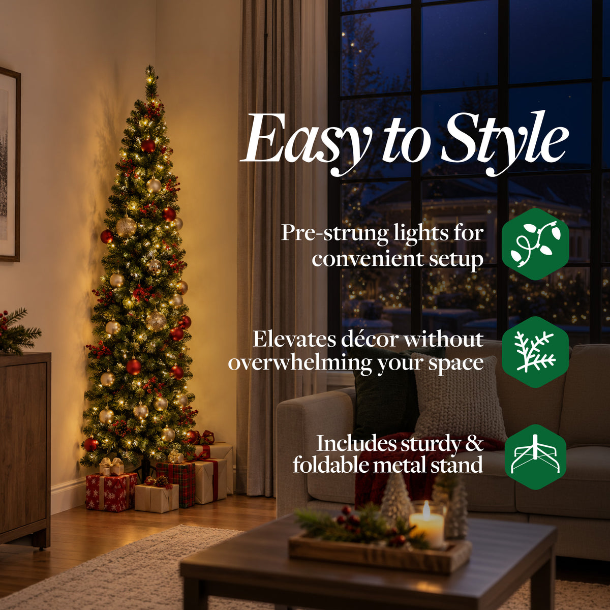 Home Heritage Half Pine 7' Pre-Lit Artificial Christmas Tree, 150 Warm White LED