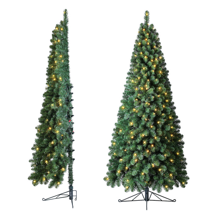 Home Heritage Half Pine 7' Pre-Lit Artificial Christmas Tree, 150 Warm White LED