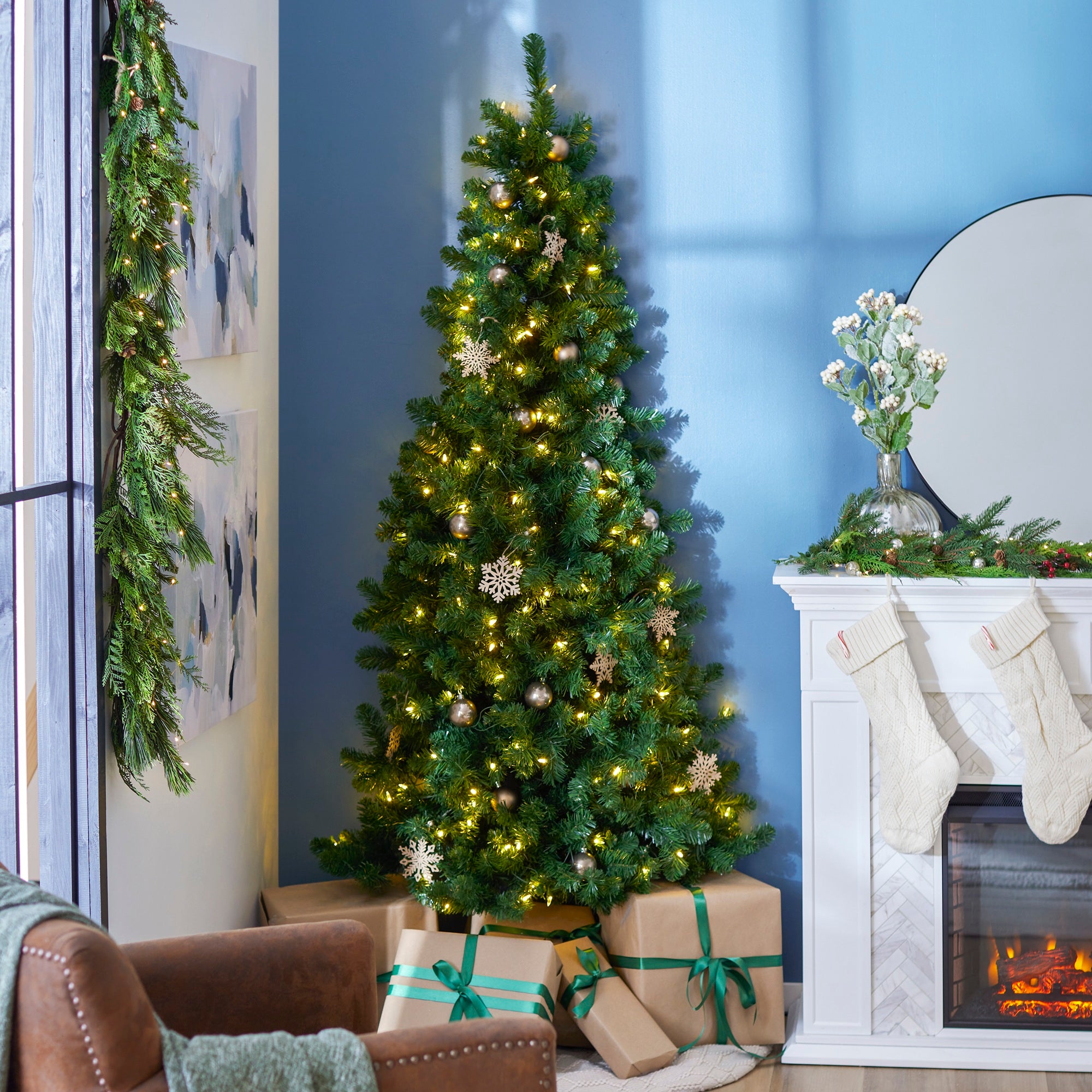 Home Heritage 7ft Pre-Lit LED Artificial Half Christmas Tree with Stand (2 Pack) - VMInnovations