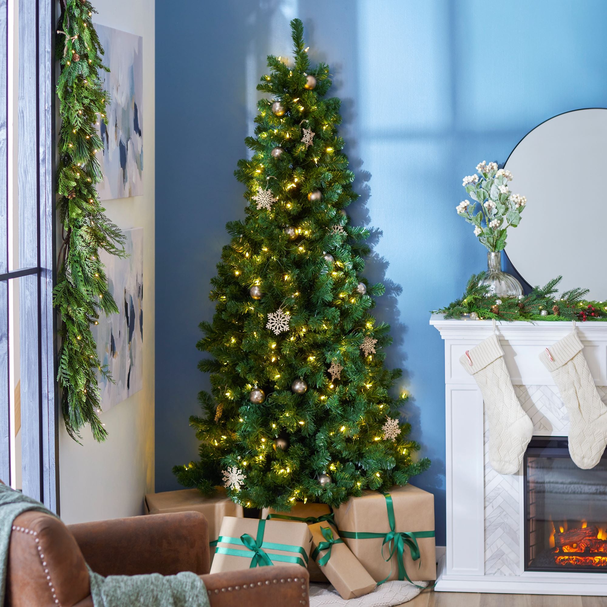 Home Heritage 7 Ft Artificial Half Christmas Tree w/ Folding Stand (For Parts)