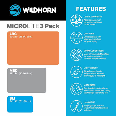 Wildhorn Outfitters Microlite Microfiber Quick Dry Travel Camping Towel (3 Pack)