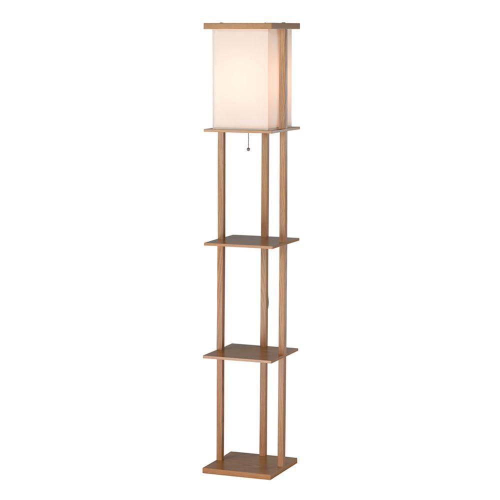 Adesso Barbery 63' Oak Floor Standing Lamp with 3 Shelves, Tan (Open Box)
