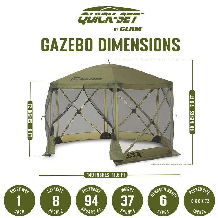 CLAM Quick-Set Escape Portable Outdoor Gazebo Canopy Shelter and 6 Wind Panels