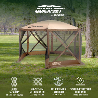 CLAM Quick-Set Escape 11.5 x 11.5 Ft Portable Outdoor Camping Shelter, Brown