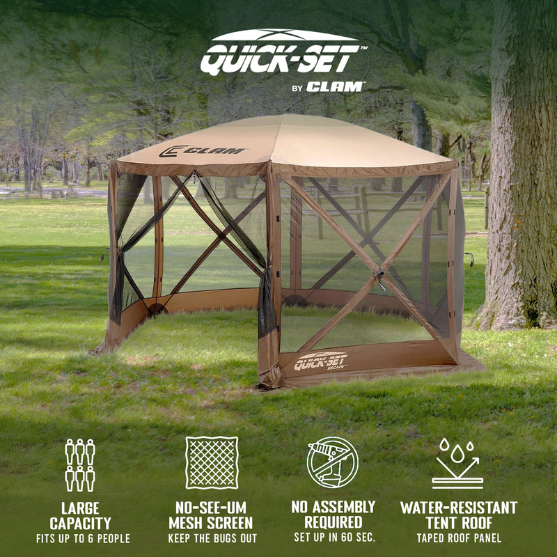 Clam Quick Set Pop Up Camping Gazebo Canopy Screen Shelter, Brown(Used) (2 Pack)