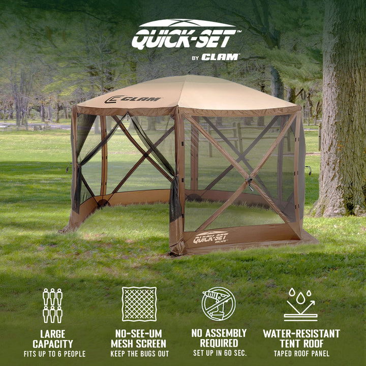 CLAM Quick-Set Escape 11.5 x 11.5 Ft Portable Outdoor Camping Shelter, Brown