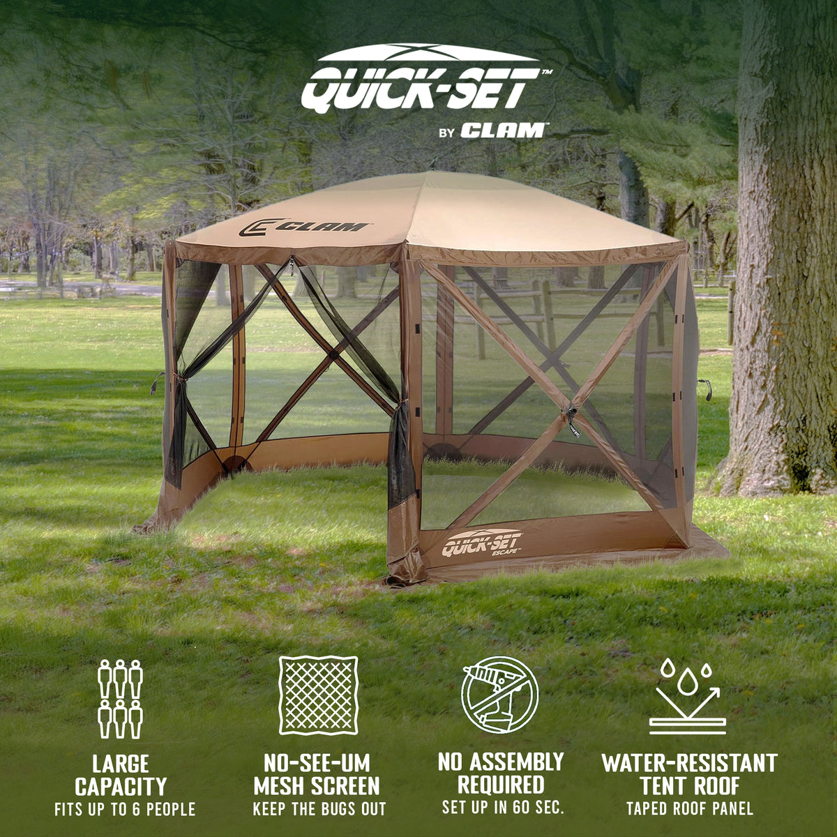 Clam Quick Set Escape Portable Camping Gazebo Canopy, Brown/Tan (Damaged)