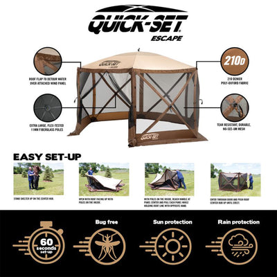 CLAM Quick Set Escape Pop Up Camping Gazebo Canopy Screen Shelter, Brown (Used)