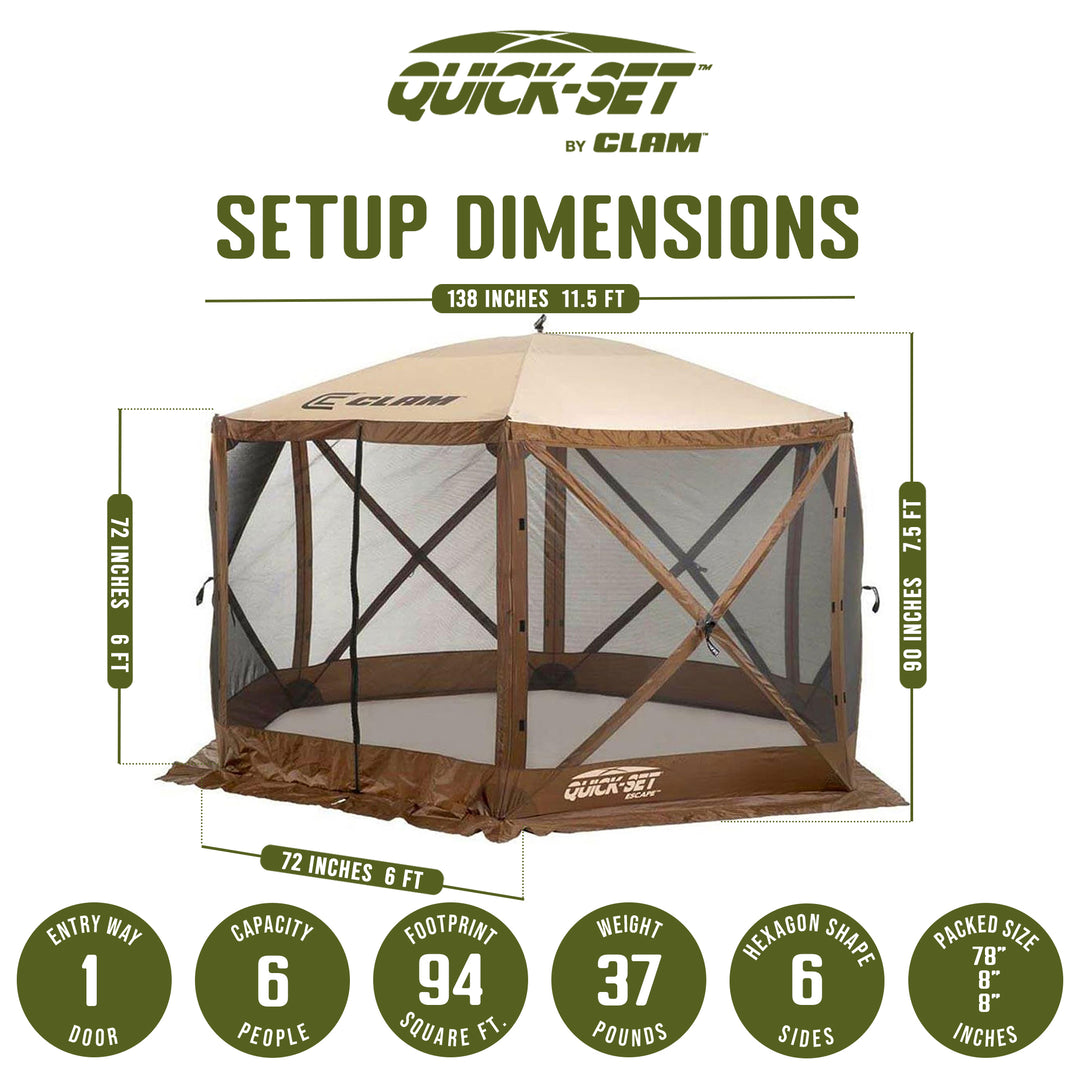 CLAM Quick Set Escape Pop Up Camping Gazebo Canopy Screen Shelter, Brown (Used)