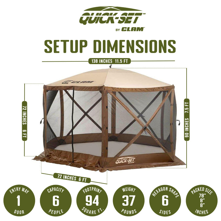 CLAM Quick Set Escape Pop Up Camping Gazebo Canopy Screen Shelter, Brown (Used)