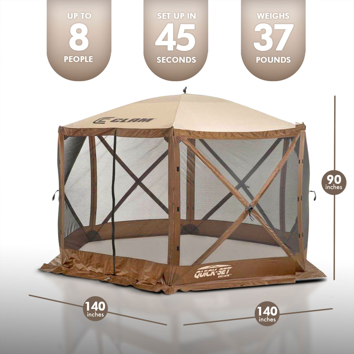 Clam Quick Set Escape Portable Camping Outdoor Canopy Screen with 3 Wind Panels