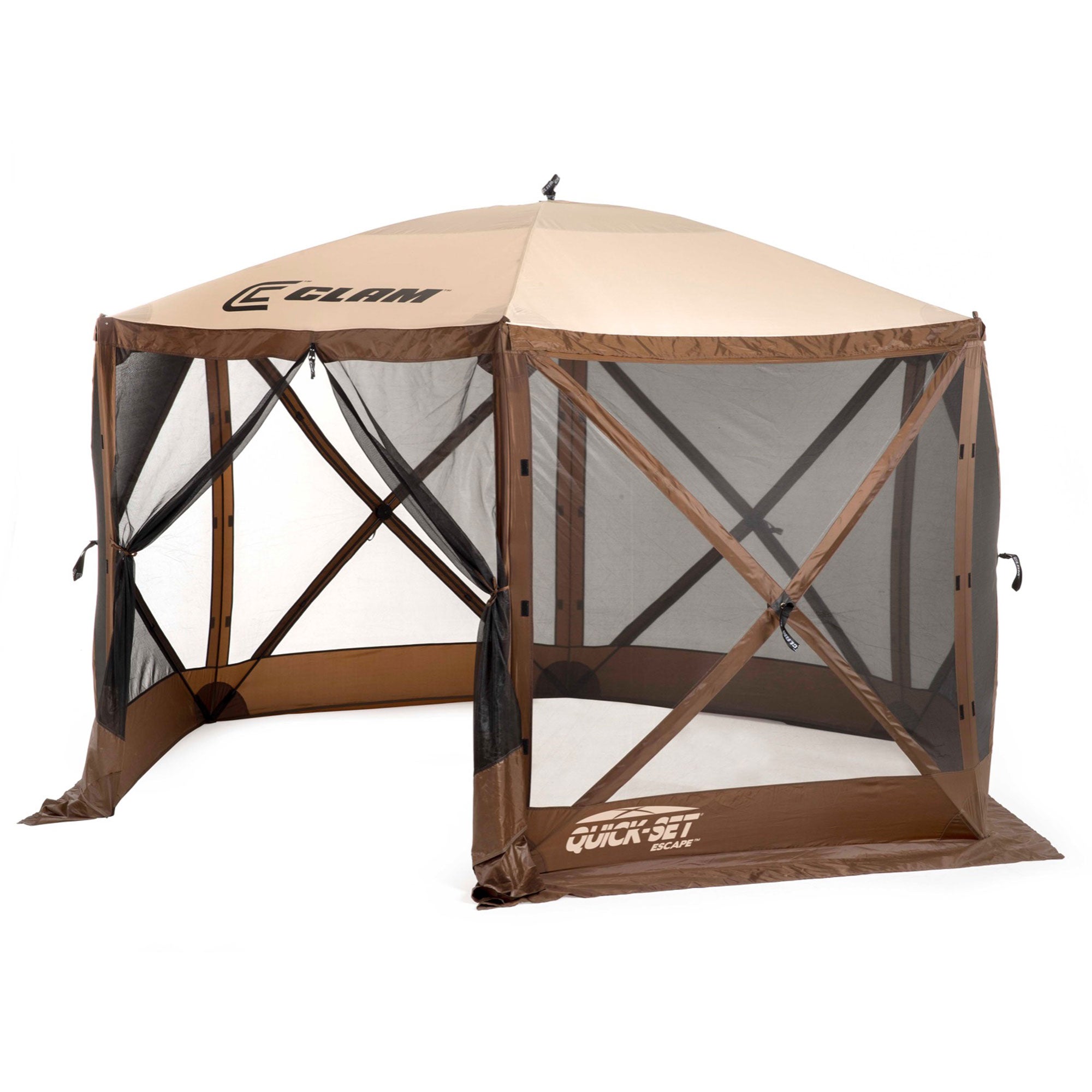 CLAM Quick-Set Escape 11.5 x 11.5' Portable Outdoor Camp Shelter, Brown (2 Pack)