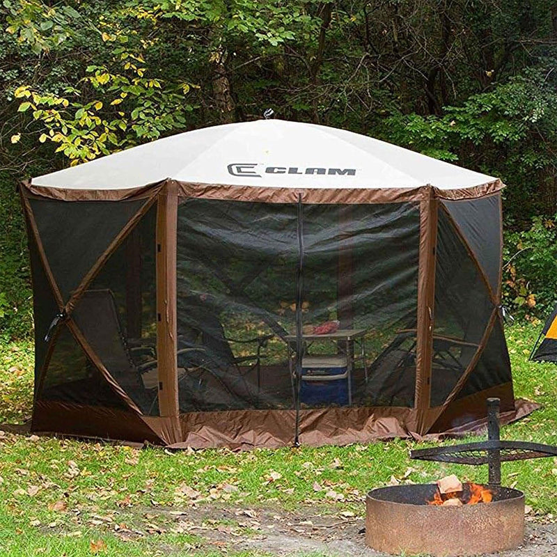 Clam Quick Set Pop Up Camping Gazebo Canopy Screen Shelter, Brown(Used) (2 Pack)