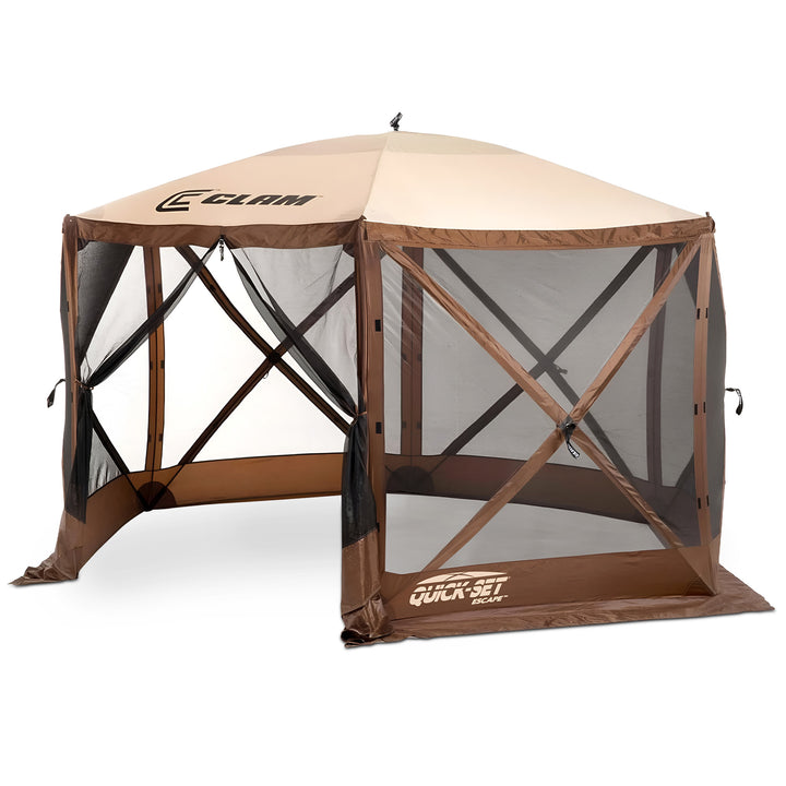 CLAM Quick Set Escape Pop Up Camping Gazebo Canopy Screen Shelter, Brown (Used)