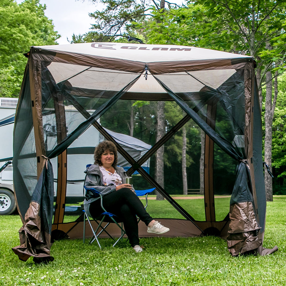 CLAM Quick-Set Traveler 6 x 6 Ft Portable Outdoor 4 Sided Canopy Shelter, Brown