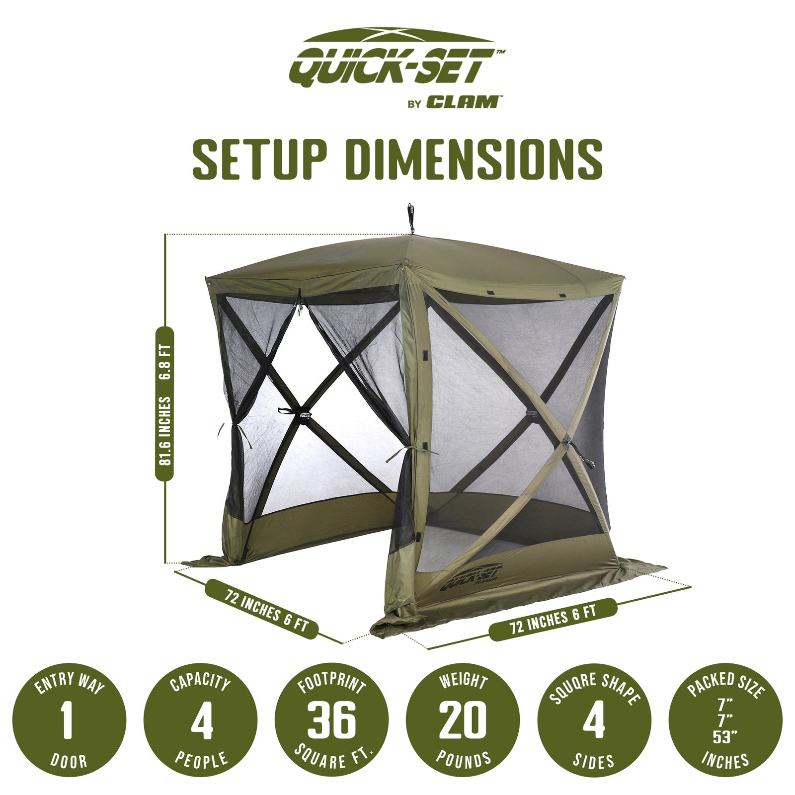 CLAM Quick-Set Traveler 6 x 6 Ft Portable Outdoor 4 Sided Canopy Shelter, Green - VMInnovations