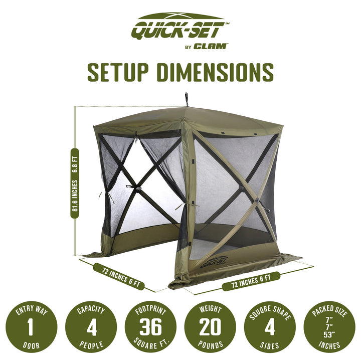 CLAM Quick-Set Traveler 6 x 6 Ft Portable Outdoor 4 Sided Canopy Shelter, Green - VMInnovations