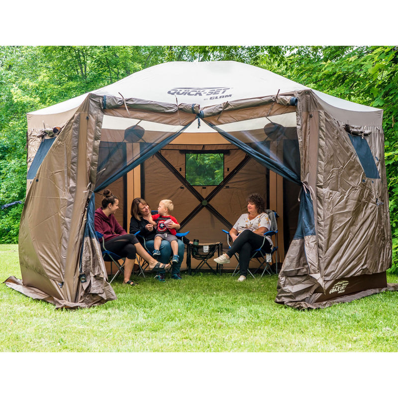 CLAM Quick-Set Pavilion 12.5 x 12.5 Foot Portable Outdoor Canopy Shelter, Brown - VMInnovations