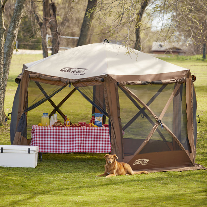 CLAM Quick-Set Pavilion 12.5 x 12.5 Foot Portable Outdoor Canopy, Brown(Used)