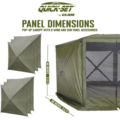 Canopy Shelter Screen Hub Green Fabric Wind & Sun Panels (3 pack) (For Parts) - VMInnovations