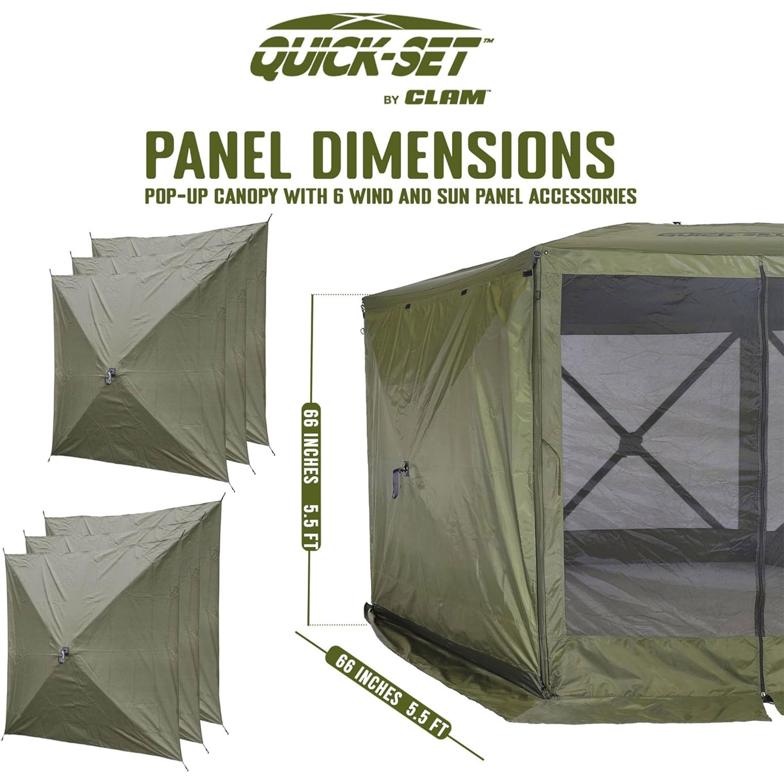 Clam Quick-Set Screen Hub Tent Wind & Sun Panels, Accessory Only, Green (3 Pack) - VMInnovations