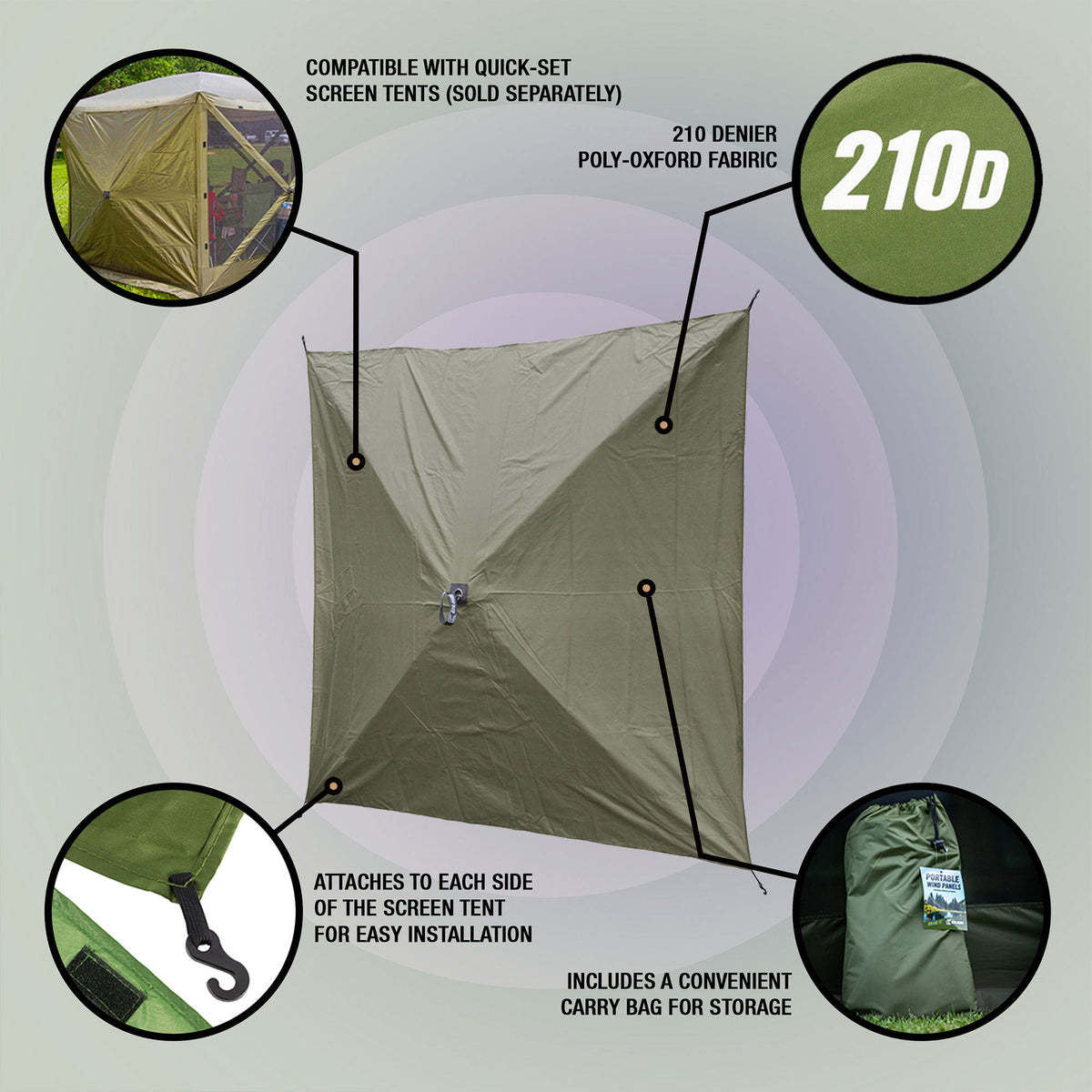 Clam Quick-Set Screen Hub Tent Wind & Sun Panels, Accessory Only, Green (3 Pack) - VMInnovations