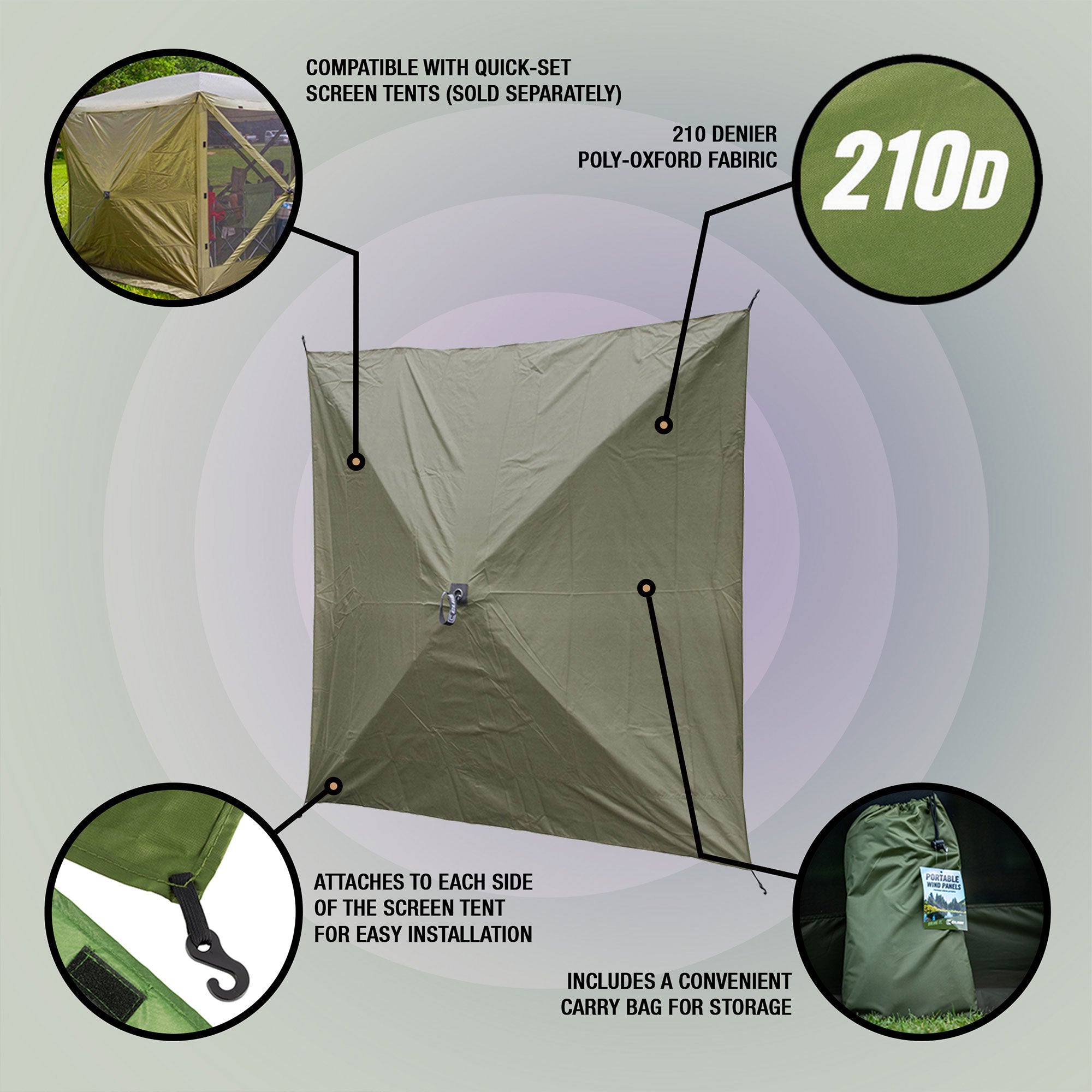CLAM Quick-Set Screen Hub Tent Wind & Sun Panels, Accessory Only, Green (3 pack) (Refurbished)