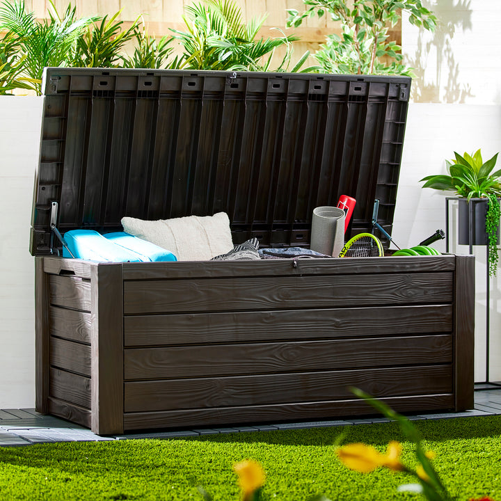 Keter Westwood 150 Gallon Outdoor Furniture Storage Deck Box, Espresso(Open Box)