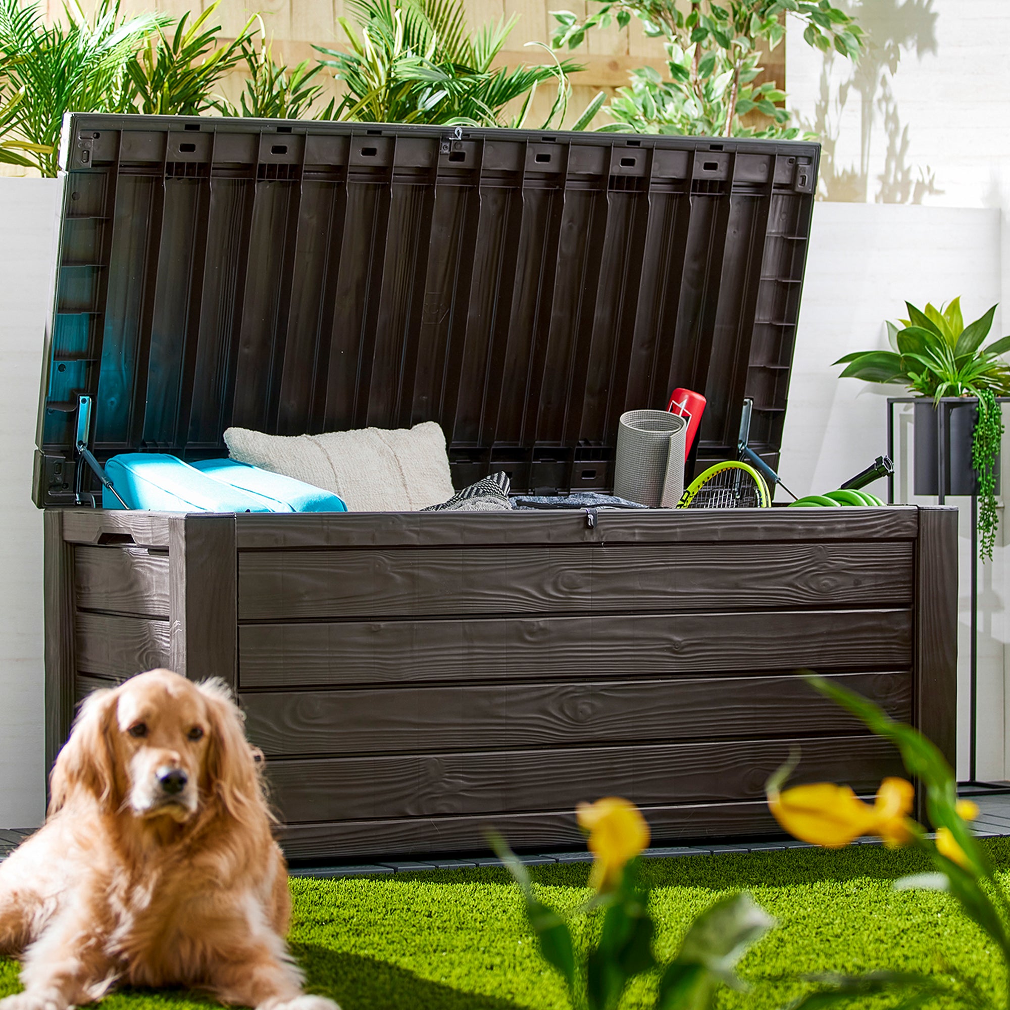 Keter Westwood 150 Gallon Outdoor Furniture Storage Deck Box, Espresso(Open Box) - VMInnovations