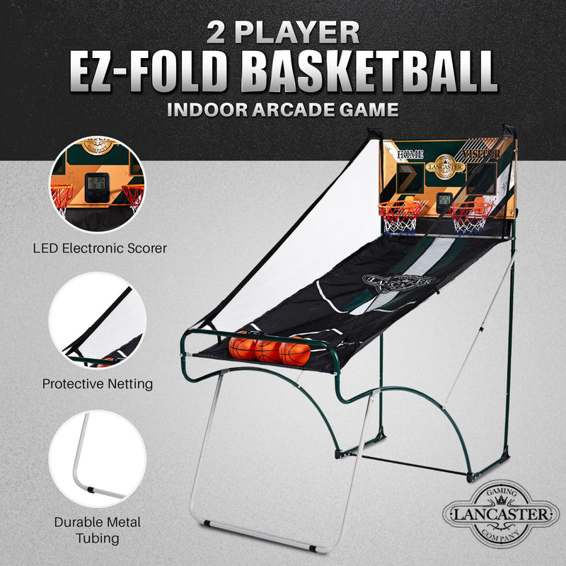 Lancaster Sports EZ-Fold 2 Player Indoor Arcade Dual Basketball Hoop Shot Game