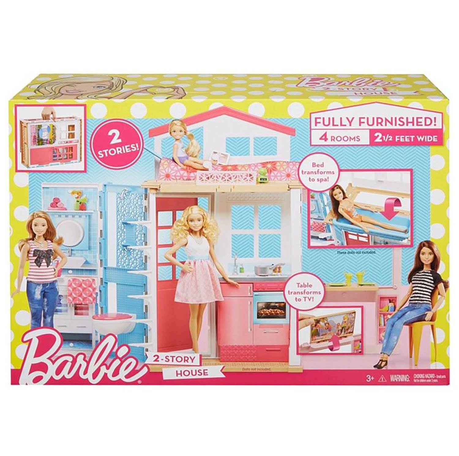 Barbie 2-Story Portable Doll House w/ Furniture & Accessories, Pink (Open Box)
