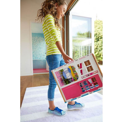 Barbie 2-Story Portable Doll House w/ Furniture & Accessories, Pink (Open Box)