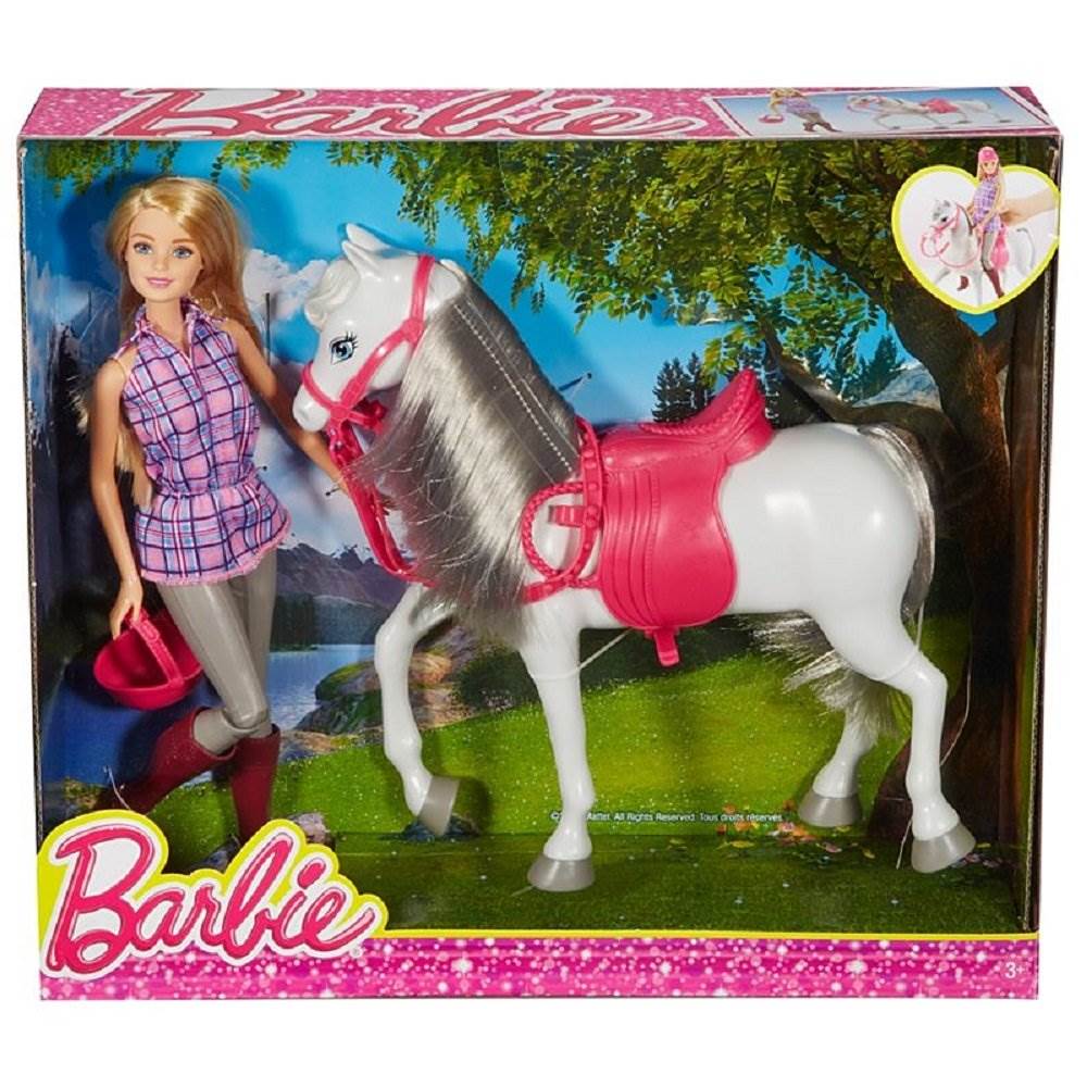 Mattel Barbie Doll Saddle and Ride Gray Toy Pony Horse Play Set, Pink (Open Box)