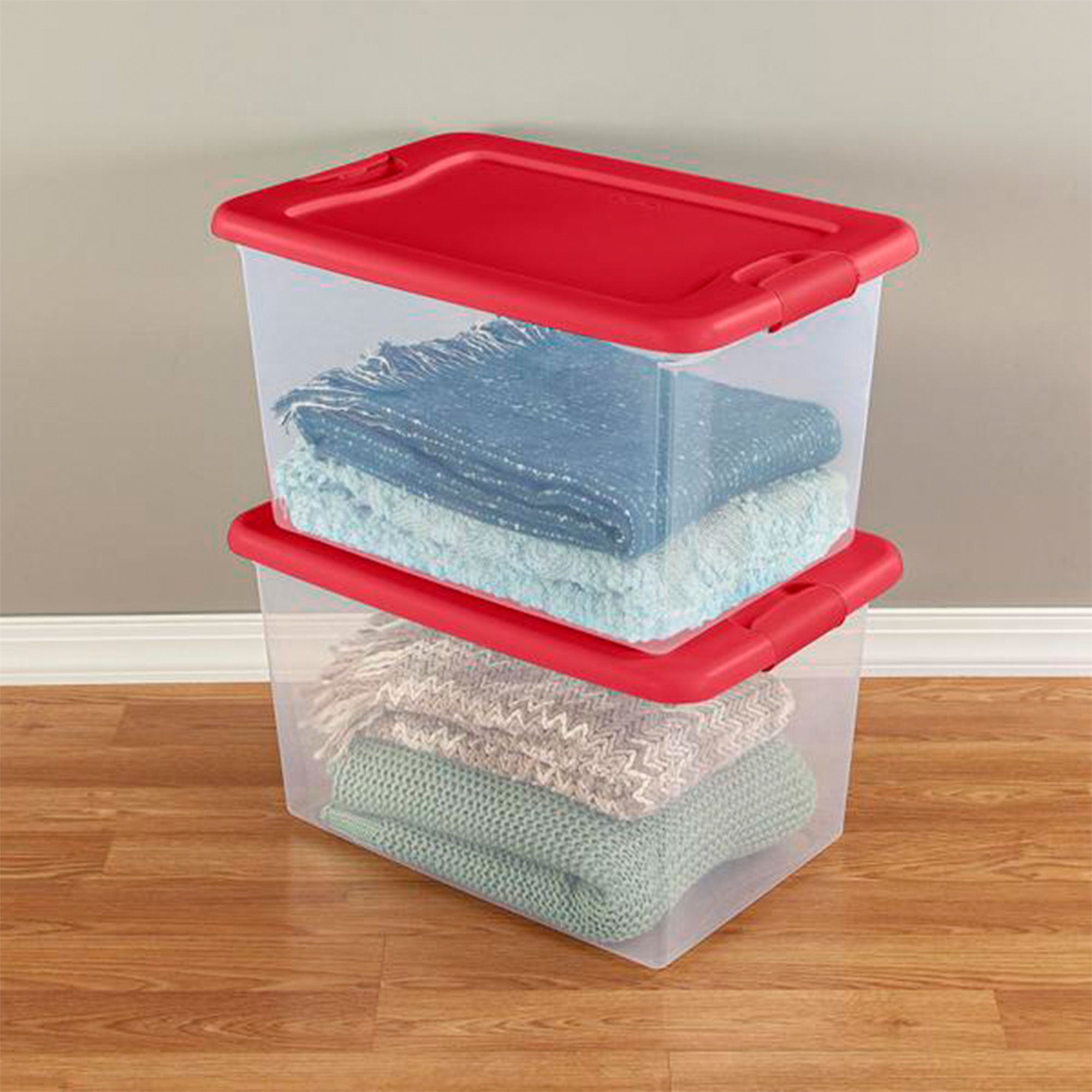 Sterilite 64 Quart Clear Plastic Storage Bin Container Tote with Lid (4 Pack)